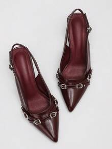 Women's Burgundy Kitten Heel Business Dressy Shoes Elegant Low Heels Pointed Toe Pumps For Valentine's Day - 酒紅色 - 查看 6