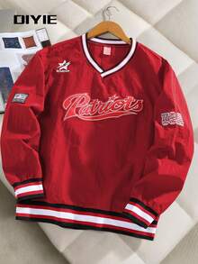 DIYIE Men's Fashion Sweatshirt, V-Neck Embroidered Sweatshirt, Y2K Sweatshirt, Collegiate Sports Sweatshirt, Comfortable Commuter Sweatshirt - Red - View 1