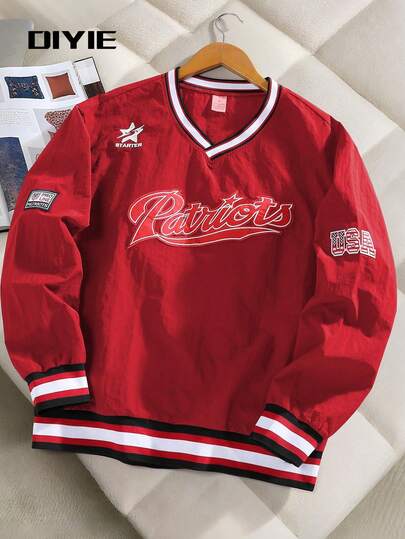 DIYIE Men's Fashion Sweatshirt, V-Neck Embroidered Sweatshirt, Y2K Sweatshirt, Collegiate Sports Sweatshirt, Comfortable Commuter Sweatshirt