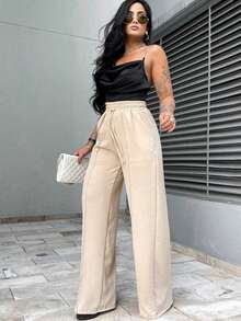 Duna Wide Leg Women's Pantaloons With Elastic Waist And Pocket - 米色 - 查看 4