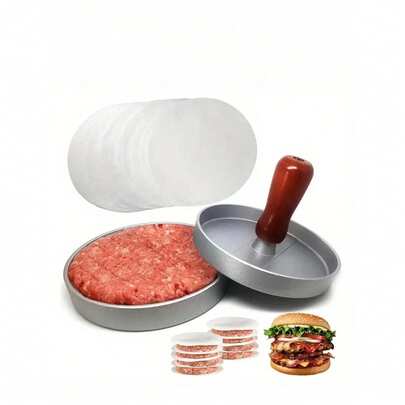 1 Set Burger Press With 100 Pcs Non-Stick Papers - Hamburger Patty Maker, Kitchen Tool For Party Family Gathering