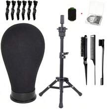 Complete Wig Styling Equipment For Novices: 22-Inch Wig Stand + Tripod + T-Pins + Bristle Brush - Multicolor - View 2