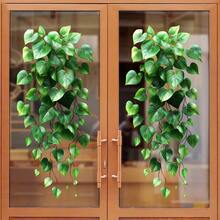 1/2pcs Reusable Green Vine Pattern Window Stickers, Double-Sided Static Cling PVC, Suitable For Glass Sliding Doors, Bedroom, Living Room And Home Decor - Window Stickers - View 3