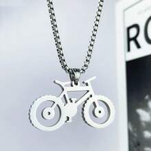男女皆宜的时尚不锈钢自行车吊坠项链，骑行运动礼物 - 銀色 - 查看 4