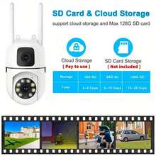 3MP+3MP 无线安防摄像头，双镜头室内监控，自动追踪报警，高清夜视，智能家居安防摄像头，适用于青少年监控，2.4GHz WiFi 室内/室外摄像头，支持 SD 卡/云存储（需额外付费），手机 App 控制镜头旋转 - 白色 - 查看 2