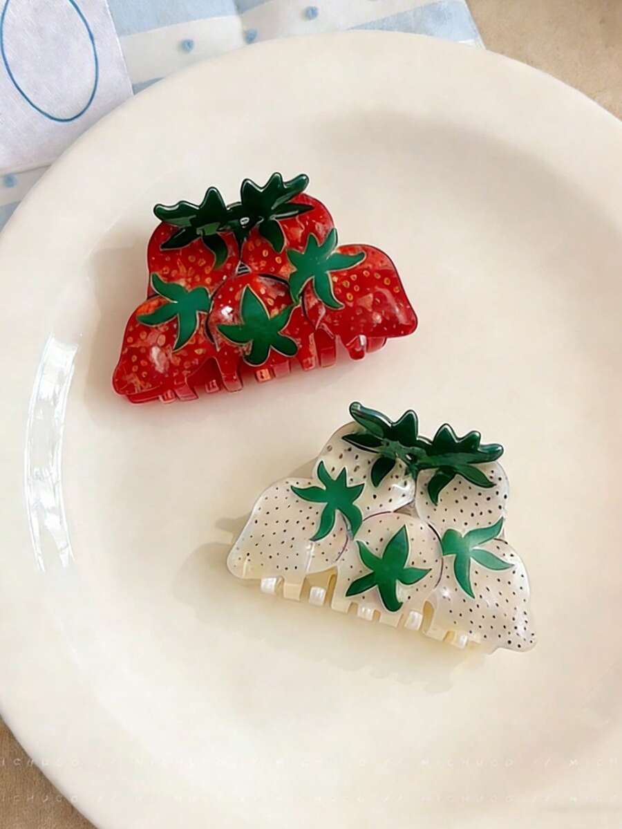 1个可爱清新草莓醋酸发爪，简约百搭发夹，适合日常及派对场合 - 彩色 - 查看 1