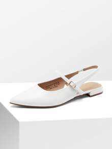 Women Slingback Pointed Toe Flats Mary Jane Ballet Flat With Buckle Strap Low Heel Dressy Flats Modern Lady Chic Shoes - 白色 - 查看 11