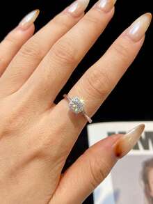 1枚0.5克拉莫桑石方形四爪扭纹戒托925纯银订婚/结婚戒指，适合作为订婚礼物、妻子/女友生日礼物、周年纪念礼物、新娘首饰。 - 銀色 - 查看 5