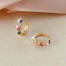 1 Pair 18K Gold Plated Minimalist Copper Alloy Earrings With Zirconia Stones, Suitable For Daily, Work, And Party Wear - earrings - View 1