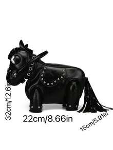 2026 New Luxury Minimalist Women's Handbag A Crossbody Bag Blending Sweetness With Avant-Garde Flair A Uniquely Crafted Foal-Shaped Shoulder Bag Niche Design, Absolutely One-Of-A-Kind! Punk Studded Foal Plush Bag Essential Dark-Style Streetwear Women's Handbag - 黑色 - 查看 3