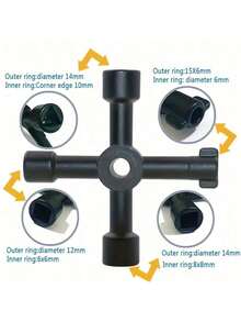 4-Point Multifunctional Universal Wrench - Black | Multipurpose Wrench For Water Meters | Electrical Cabinets | Gas Meters | Valves | Elevator - Four-in-one - View 2