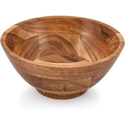 Acacia Wood Round Shaped Serving Bowl Fruit,Dessert Platter Centerpiece Dining Living Room Home Kitchen Décor (9 X 9 X 4)