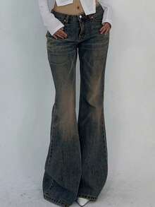 Teen Girl High Waist Pocket Flare Leg Jeans - Teal Blue - View 6