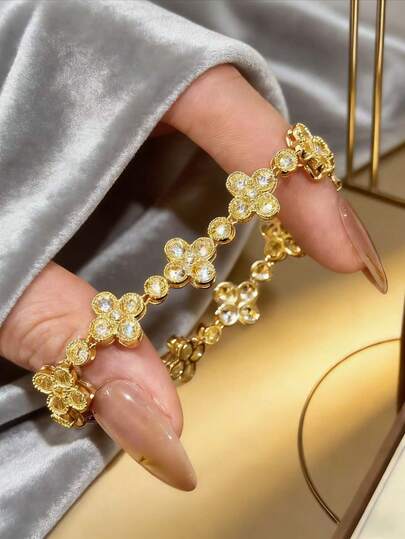 Pulsera con colgante de flor de circonita, pulsera elegante y versátil de lujo y moda, accesorio de diseño exclusivo y de alta gama