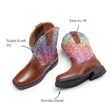 Toddler Little Boys Girls Cowboy Boots Kids Western Square Toe Riding Mid Calf Boots - 棕色/多色 - 查看 8