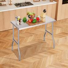 Commercial Worktable Workstation 48 X 24 Inch Folding Commercial Prep Table, Heavy-Duty Stainless Steel Folding Table With 661 Lbs Load, Kitchen Work Table, Silver Stainless Steel Kitchen Island - 銀色 - 查看 9
