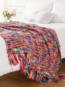 Multicolor Throw Blanket With Tassels, Home Decorative Colorful Throw Blanket For Couch, Boho Throw Blankets For Sofa, Bed Thows For Foot Of Bed, 50"X60" - Multicolor - View 7