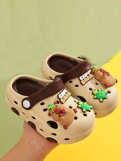 Sandalias caladas para niños con punta cerrada, suela blanda antideslizante, diseño de hipopótamo de dibujos animados para niños pequeños/niños pequeños, pantuflas de verano