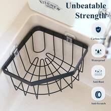 Under Sink Sponge & Scrubber Organizer - Self-Draining Corner Basket With Strong Adhesive, Space-Saving ABS Plastic Storage For Kitchen - màu đen - Xem 3
