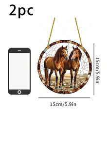 1/2pcs Acrylic Double Horse Pattern Dreamcatcher, Colorful Glass Window Decor, Suitable For Room, Cabin, Bedroom, Home, Garden Decoration, Men's Birthday Gift, Perfect For Horse Riding Enthusiasts, Housewarming Gift, 2D - Multicolor - View 12