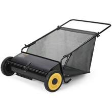 LIZHOUMIL Heavy-Duty Manual Lawn Sweeper - 26" Cleaning Width, Adjustable Height Leaf & Grass Collector With 7 Cubic Feet Hopper Bag, 4-Brush Efficient Debris Sweeper For Backyard Maintenance - Black + Yellow Wheels - View 3