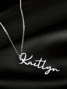 1PC Custom Vertical Name Necklace, Women's Stainless Steel Personalized Font Pendant, Daily Party Dual-Purpose, Women's Necklace, Custom Name Necklace, Simple Pop Jewelry, Simple Birthday Anniversary Gift, Spring Festival Exclusive Custom Necklace, Valentine's Day Gift, Ramadan Gift, Valentine's Day Gift For Mom - Multicolor - View 10