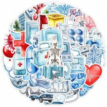 50张医疗主题贴纸，美观实用，可用于剪贴簿、日记本、笔记本电脑、保险杠、滑板、水瓶、电脑、手机、贺卡、相册、家具等装饰。 - 彩色 - 查看 10