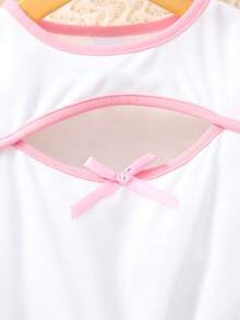 Vestido de princesa estilo palacio francés de verano para niñas, con mangas cortas de pétalos, cuello redondo, calado, vestido con volantes 3D en el bajo - Rosa - Ver 8