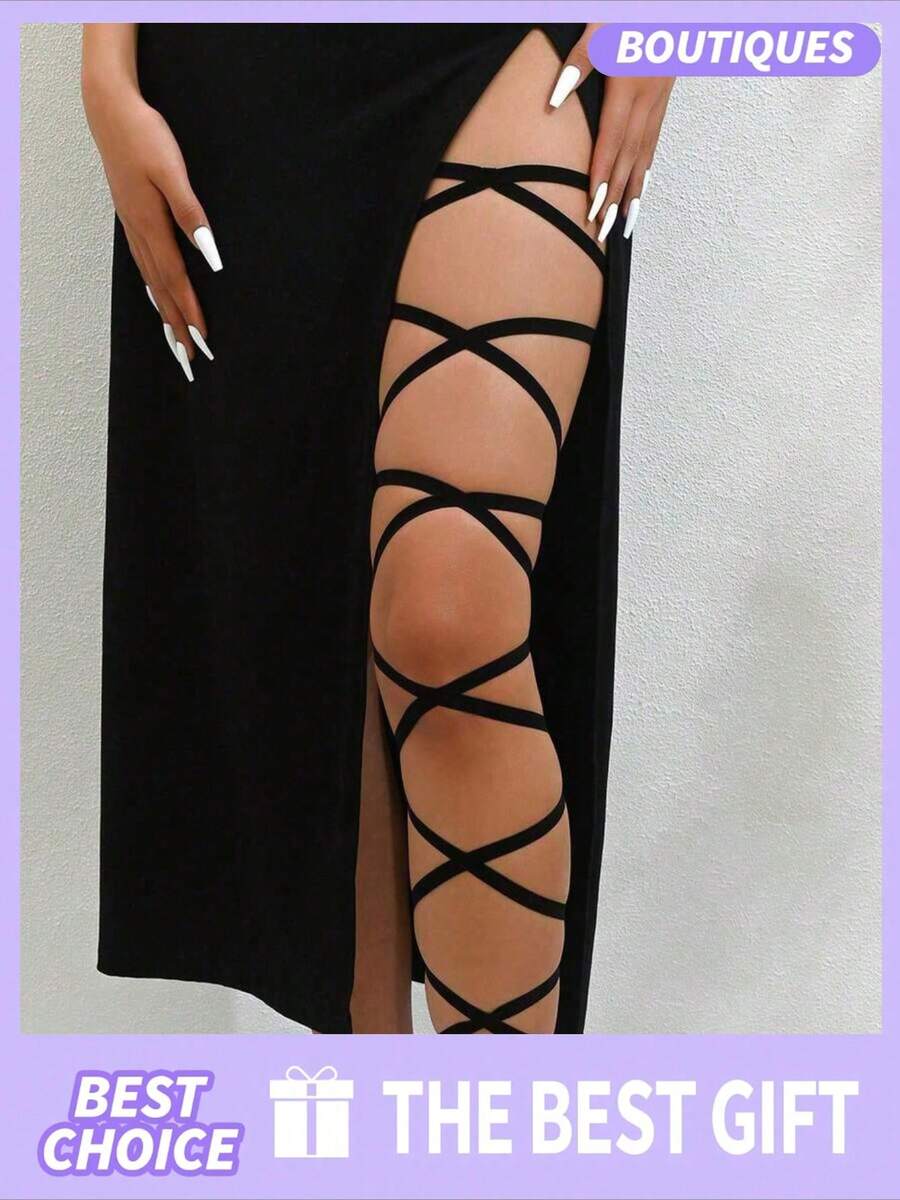 1pcs Sexy Crisscross Elastic Strap Multilayer Lace Thigh Garter Set With Elegant Bow Decor, Stretchy Lace Leg Garter Band Gothic Halloween Party Prop Bridal Leg Jewelry, Women's Ruffled Lace Thigh Garter Set Bow Embellished For Wedding Prom Cosplay, Elastic Multilayer Crisscross Leg Garter Lace Bow Decor For Evening Party Valentine's Day, Sexy Lace Thigh Garter Set Stretchy Leg Band For Bridal Lingerie Halloween Costume, Elegant Bow Decor Crisscross Leg Garter Multilayer Lace For Party Props Daily Wear, Women's Fashion Lace Thigh Garter Set Elastic Strap For Holiday Cocktail Party, Stretchy Crisscross Leg Garter Lace Bow Embellished Bridal Wedding Leg Accessory, Gothic Halloween Lace Thigh Garter Set Multilayer Elastic For Cosplay Party Dress Up, Sexy Bow Decor Lace Leg Garter Set Crisscross Strap For Bridal Party Halloween Props - Đen - Xem 1