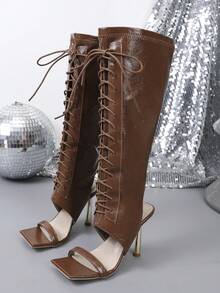 Elegant Commuting Women's High Heel Sandals With One-Strap Design - Brown - View 14