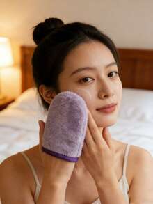1个可重复使用的超细纤维卸妆手套，柔软洁面垫，面部深层清洁护理工具 - 彩色 - 查看 1