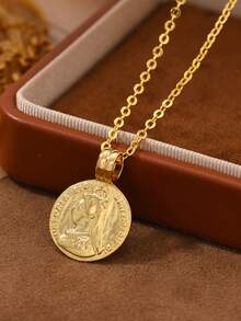 1件24K镀金中东斋月硬币吊坠项链，送给家人和朋友的礼物 - 金黃色 - 查看 1