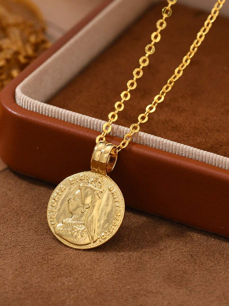 1件24K镀金中东斋月硬币吊坠项链，送给家人和朋友的礼物 - 金黃色 - 查看 1