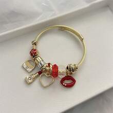 1件熊猫DIY时尚百搭心形口红不锈钢可调节手链送给闺蜜的礼物 - 金色 - 查看 2