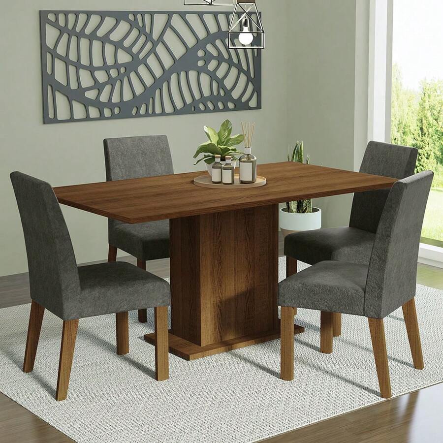 Juego Comedor Mesa Tapa Madera 4 Sillas Keila Madesa Color Marrón y Gris - Marrón y Gris - Ver 1