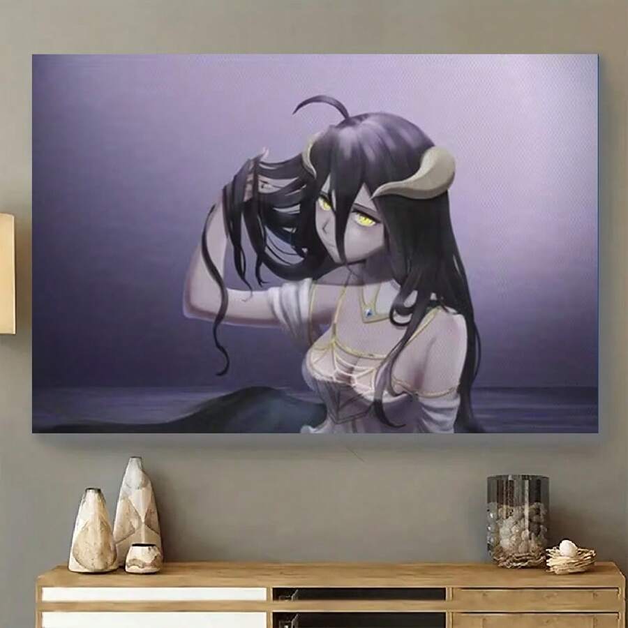 Framed Japanese Anime Overlord Albedo Poster - Elegant Female Overlord Canvas Wall Art Print With Wrap-Around Frame, Dark Purple Background - Perfect For Home, Office, Anime Decor - Ideal Graduation Gift For Anime Fans, Anime Wall Art, Home Decoration - Framed(有框框的) - 查看 1