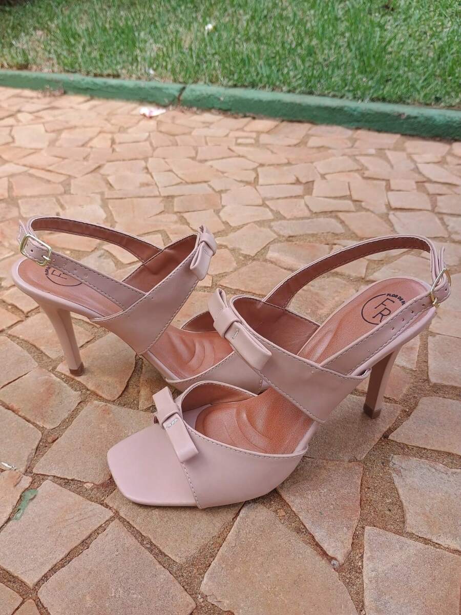 Calçados Feminino Flor de Romã Sandália Laço Confortável Festa Social Luxo Salto Fino Nude - Nude - Visão 1