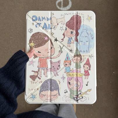 Cute Cartoon Nara Yoshitomo Design Acrylic Folio Case For IPad 11th Gen, IPad Pro 2025, IPad 10th Gen, IPad Air 7/6, 11 Inch Tablet Protective Cover With Pencil Slot, Suitable For Girls