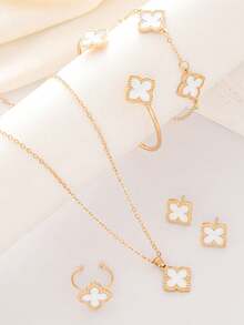 Set de 5 piezas con collar, aretes, pulsera y anillo con incrustaciones de rhinestone, creativos y únicos - Multicolor - Ver 10