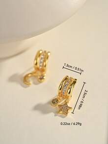 1 Pair 18K Gold Plated Elegant & Cute Copper Earrings, Suitable For Daily Wear And Gatherings - Gold - View 3