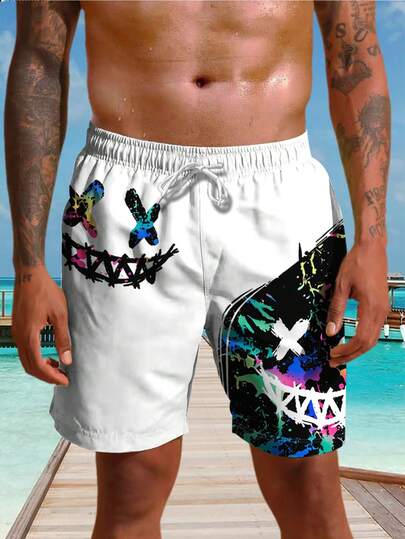 Quần bơi nam, quần short đi biển ngoài trời kiểu dáng thường ngày, họa tiết graffiti khu nghỉ dưỡng Hawaii, có dây rút.