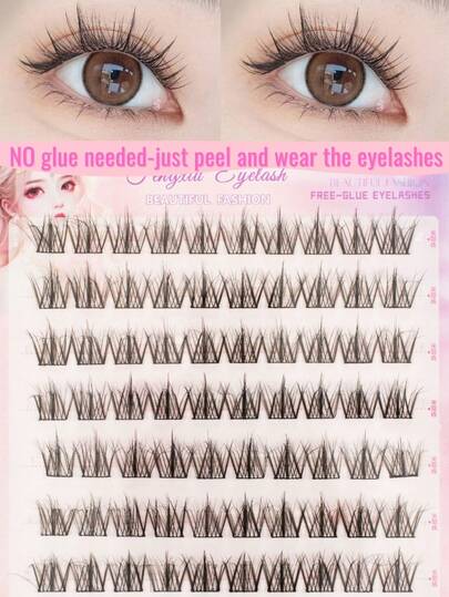 3-In-1 Glue-Free False Eyelashes, DIY Self-Lash Design For Hassle-Free Application, 100 Clusters Full Volume For Multiple Uses, C-Curl 12mm Golden Length For Volumized Curled Lash Effect That Lasts, Natural Fit For All Eye Shapes, Instantly Enlarges And Brightens Eyes, Suitable For Everyday, Dates, Parties, And Formal Events