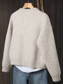 大码女式米色开衫，柔软长袖毛衣外套，前襟纽扣设计，适合秋冬季休闲和正式场合穿着，舒适厚实的外套，纤维面料，宽松版型，弹力面料，女士日常穿着 - 米色 - 查看 2