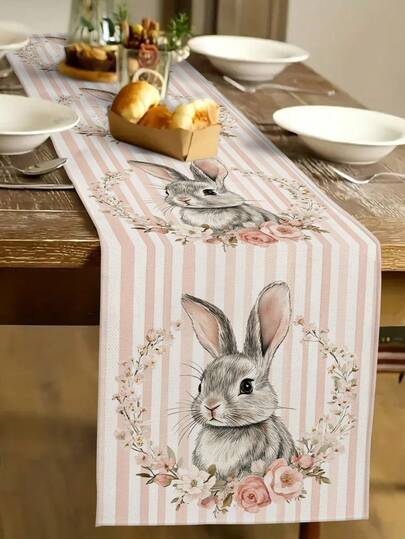 1pc Easter Bunny Pattern Table Runner, Easter Egg Pattern Home Decor Table Runner, Easter Home Decor, 1pc Table Runner, 4pcs Placemats, 1pc Pillow Cover, 3 Products Available, Home Decor Indoor/Outdoor Party Supplies, Room Decoration. Suitable For Easter Home Kitchen Decor And Event Party Decoration