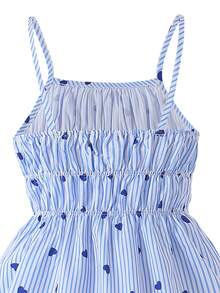 2pcs/Set Big Girls' Fashion Casual Vacation Style Handcraft Heart Striped Print Camisole Top And Loose Wide Leg Pants Set, Summer - Blue - View 8