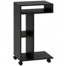 Side Table, C-Shaped Serving Trolley, 4 Wheels, 3 Compartments, 40 X 30 X 69 Cm, Black - Black - View 9