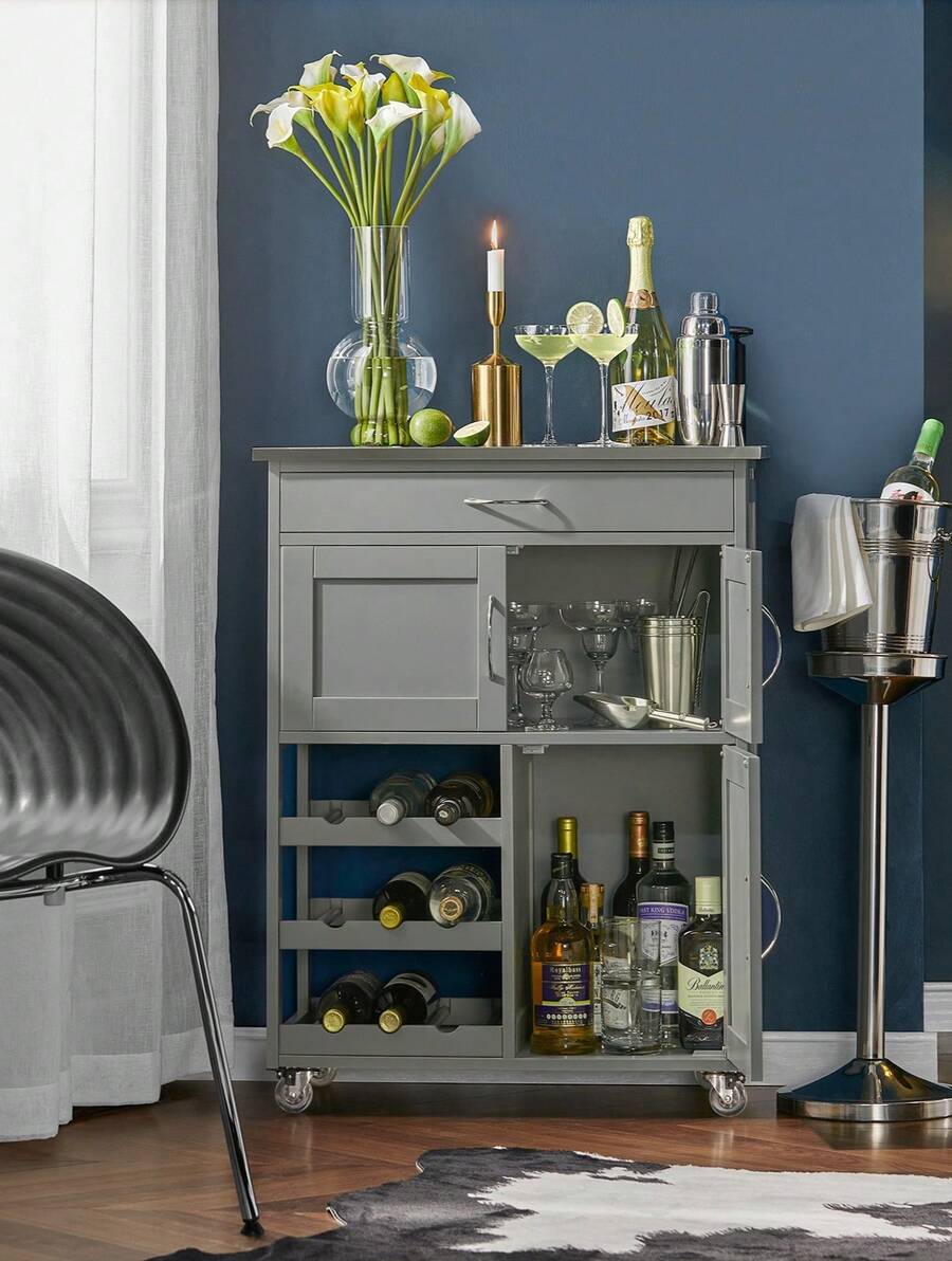 SoBuy FKW45-HG, Kitchen Storage Trolley Serving Trolley Kitchen Storage Cabinet With Stainless Steel Worktop
