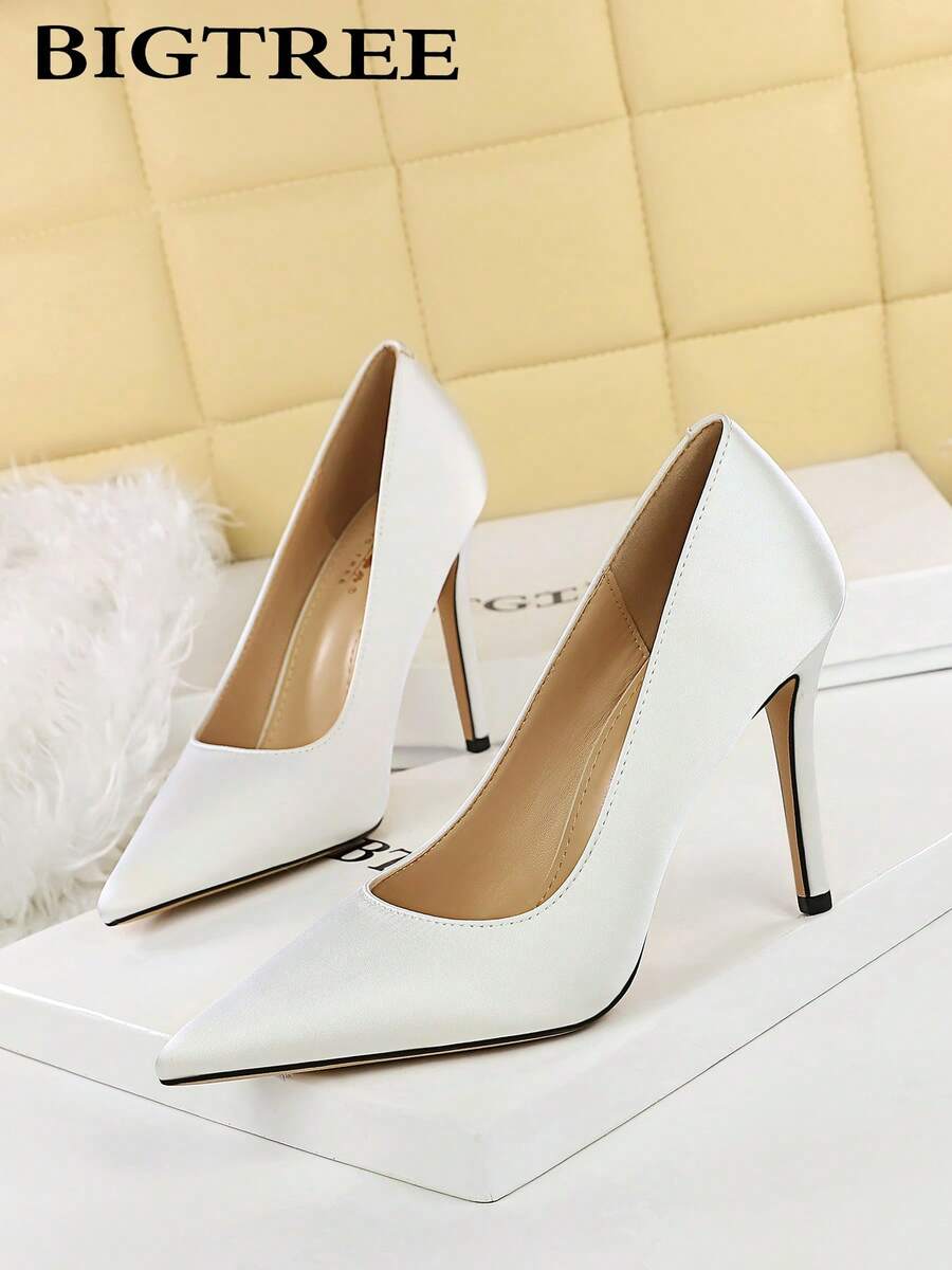 European & American Style High Heel Satin Pointed Toe Women's Pumps, Super High Heel Party Shoes