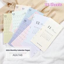 12 Sheets 2026 Monthly Calendar Planner Binder Refill Pages - A6 A7 M5 Size - Binder Inserts Habit Tracker Schedule Organizer School Supplies - 2026 Calendar Replacement Core - View 1