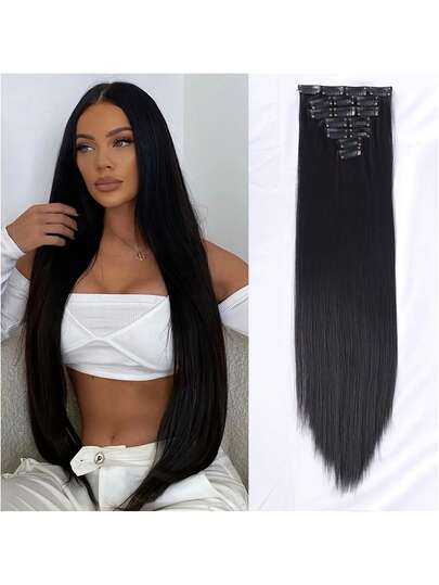 Straight Hair Long Clip-In Extensions,8-30 Inches 8pcs Clip In Hair Extensions A Set 20 Clips 8pcs Long Straight Hair Extension Piece For Women Daily Use Straight Hair 8-30 Inches Hair Accessories, Women's Hair Patches Long Straight Hair Clips Black Weaving Comfortable Hair Accessories Natural Black Straight Clip In Hair Extensions Festive Are Suitable For Gift For Women Natural Black Straight Clip In Hair Extensions Human Hair Extension For Daily Use